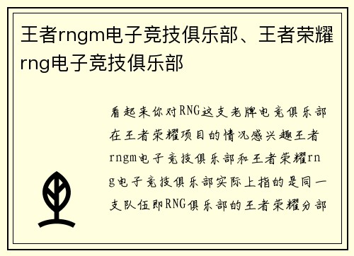 王者rngm电子竞技俱乐部、王者荣耀rng电子竞技俱乐部